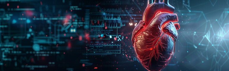 The human heart is in the digital background. 3d rendering