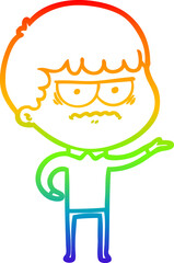 rainbow gradient line drawing cartoon annoyed man