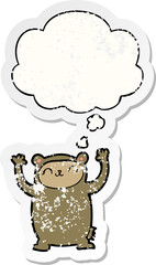 cute cartoon bear and thought bubble as a distressed worn sticker