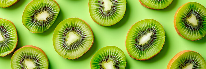 fruit pattern of fresh kiwi slices on green background