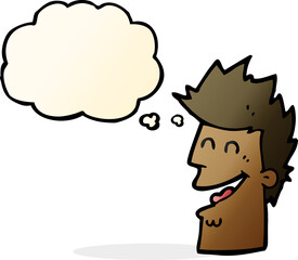 cartoon happy man with thought bubble
