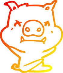 warm gradient line drawing angry cartoon pig throwing tantrum