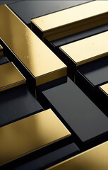 Close-up gold bars, dark joints, shiny, geometric, texture, luxury, abstract, metallic, elegant, modern, depth