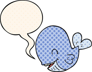 cartoon whale and speech bubble in comic book style