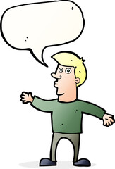 cartoon worried man with speech bubble