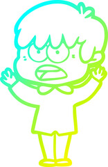 cold gradient line drawing worried cartoon boy