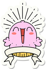 sticker of tattoo style happy singing cupcake