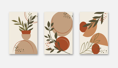 Hand drawn botanical flat design photo cover boho wall art frame
