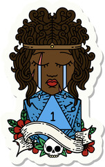 crying human barbarian with natural one d20 roll sticker