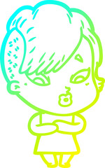 cold gradient line drawing cartoon surprised girl