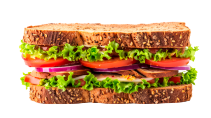 A long sandwich with ham, cheese, and lettuce Isolated on transparent background, PNG