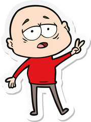 sticker of a cartoon tired bald man