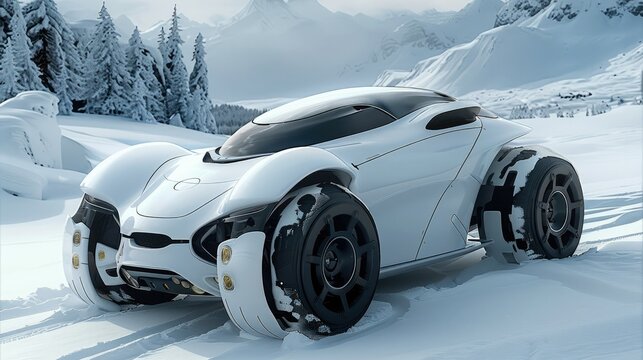 Snow Patrol car, intelligent unmanned, simple lines, smooth curved surface. Generative AI.