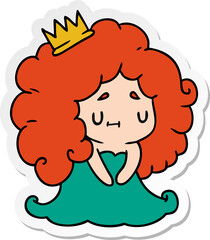 sticker cartoon of a cute kawaii princess girl