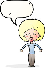cartoon woman with closed eyes with speech bubble