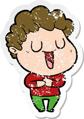 distressed sticker of a laughing cartoon man