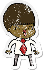 Fototapeta premium distressed sticker of a happy cartoon boy