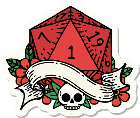 natural one d20 dice roll sticker