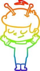 rainbow gradient line drawing friendly cartoon spaceman
