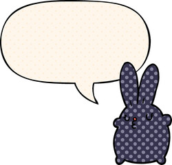 cute cartoon rabbit and speech bubble in comic book style