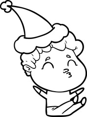 line drawing of a man pouting wearing santa hat