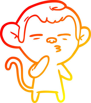 warm gradient line drawing cartoon suspicious monkey