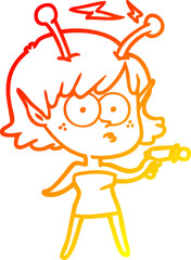 warm gradient line drawing cartoon alien girl