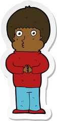sticker of a cartoon shy boy