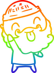 rainbow gradient line drawing man with beard sticking out tongue