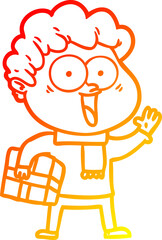 warm gradient line drawing cartoon happy man