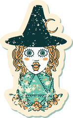 human witch with natural twenty dice roll grunge sticker