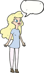 cartoon pretty girl with speech bubble