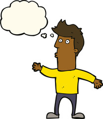 cartoon surprised man with thought bubble