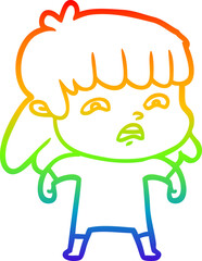 rainbow gradient line drawing cartoon worried woman