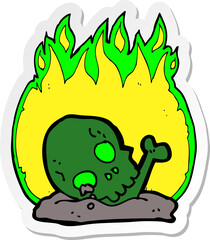 sticker of a cartoon burning old bones
