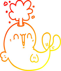 warm gradient line drawing cartoon whale spouting water
