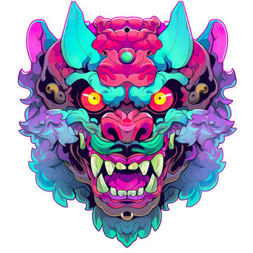 t-shirt design icon logo lion mask character scary, tatto
