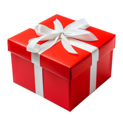Obraz premium A red box with a white bow on top Isolated on transparent background, PNG