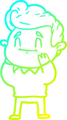 cold gradient line drawing happy surprised cartoon man