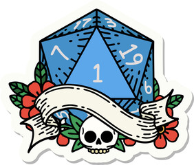 natural one d20 dice roll sticker