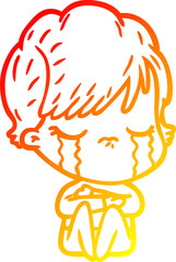 warm gradient line drawing cartoon woman crying