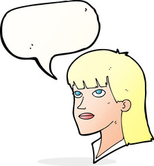 cartoon serious woman with speech bubble