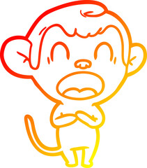 warm gradient line drawing yawning cartoon monkey