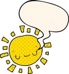 cartoon sun and speech bubble in comic book style