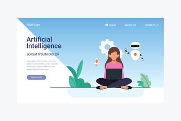 Artificial Intelligence, Chatbot, using and chatting artificial intelligence chat bot developed by tech company. Digital chat bot, robot application, conversation assistant concept flat vector