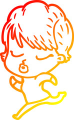 warm gradient line drawing cartoon woman with eyes shut