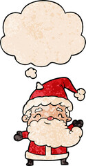 cartoon santa claus and thought bubble in grunge texture pattern style