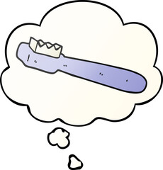 cartoon toothbrush and thought bubble in smooth gradient style