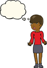cartoon confused woman with thought bubble