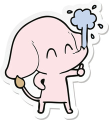 sticker of a cute cartoon elephant spouting water